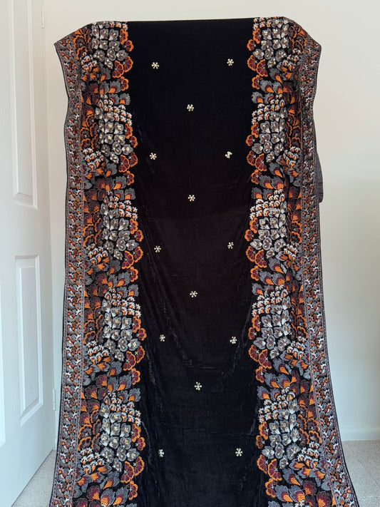 Black Embroidered Velvet Dupatta