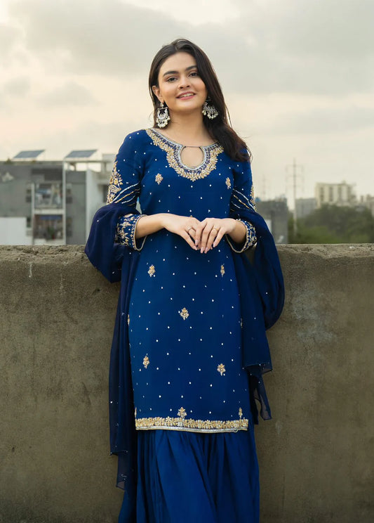 Blue Gharara Suit Set